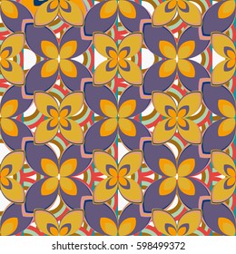 New simple abstract geometric seamless pattern with flower for background. Geometric backdrop with flower silhouette.