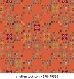 New simple abstract geometric seamless pattern with flower for background. Geometric backdrop with flower silhouette.