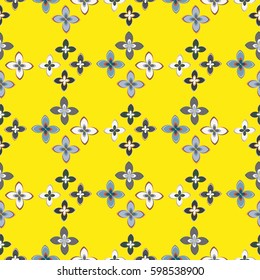 New simple abstract geometric seamless pattern with flower for background. Geometric backdrop with flower silhouette.