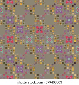 New simple abstract geometric seamless pattern with flower for background. Geometric backdrop with flower silhouette.