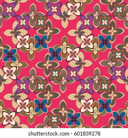 New simple abstract geometric seamless pattern with flower for background. Geometric backdrop with flower silhouette.