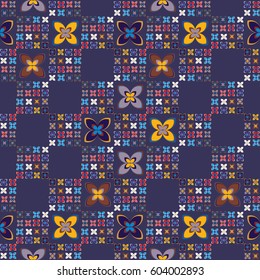 New simple abstract geometric seamless pattern with flower for background. Geometric backdrop with flower silhouette.