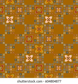 New simple abstract geometric seamless pattern with flower for background. Geometric backdrop with flower silhouette.