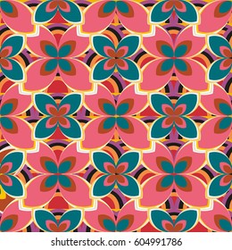 New simple abstract geometric seamless pattern with flower for background. Geometric backdrop with flower silhouette.