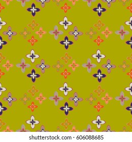 New simple abstract geometric seamless pattern with flower for background. Geometric backdrop with flower silhouette.
