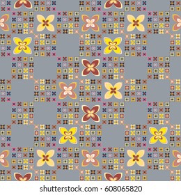 New simple abstract geometric seamless pattern with flower for background. Geometric backdrop with flower silhouette.