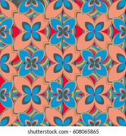 New simple abstract geometric seamless pattern with flower for background. Geometric backdrop with flower silhouette.