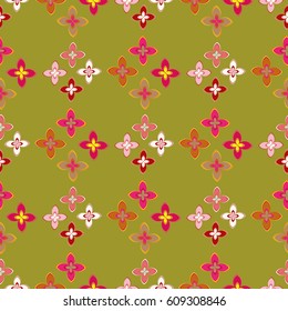 New simple abstract geometric seamless pattern with flower for background. Geometric backdrop with flower silhouette.