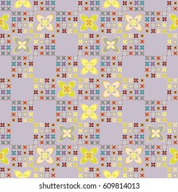 New simple abstract geometric seamless pattern with flower for background. Geometric backdrop with flower silhouette.