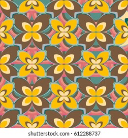 New simple abstract geometric seamless pattern with flower for background. Geometric backdrop with flower silhouette.