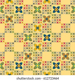 New simple abstract geometric seamless pattern with flower for background. Geometric backdrop with flower silhouette.
