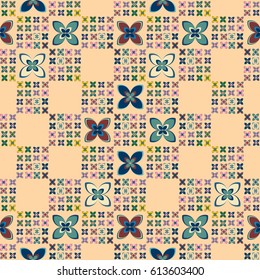 New simple abstract geometric seamless pattern with flower for background. Geometric backdrop with flower silhouette.