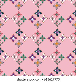 New simple abstract geometric seamless pattern with flower for background. Geometric backdrop with flower silhouette.