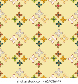 New simple abstract geometric seamless pattern with flower for background. Geometric backdrop with flower silhouette.