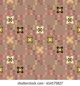New simple abstract geometric seamless pattern with flower for background. Geometric backdrop with flower silhouette.