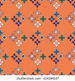 New simple abstract geometric seamless pattern with flower for background. Geometric backdrop with flower silhouette.