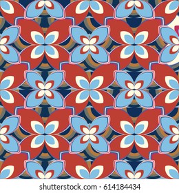 New simple abstract geometric seamless pattern with flower for background. Geometric backdrop with flower silhouette.