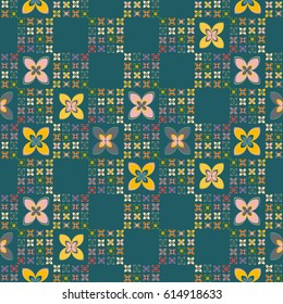 New simple abstract geometric seamless pattern with flower for background. Geometric backdrop with flower silhouette.
