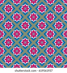 New simple abstract geometric seamless pattern with flower for background. Geometric backdrop with flower silhouette.