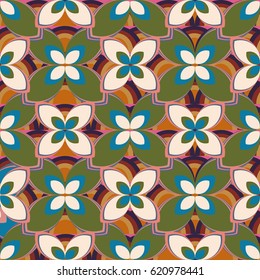 New simple abstract geometric seamless pattern with flower for background. Geometric backdrop with flower silhouette.