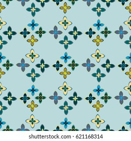 New simple abstract geometric seamless pattern with flower for background. Geometric backdrop with flower silhouette.
