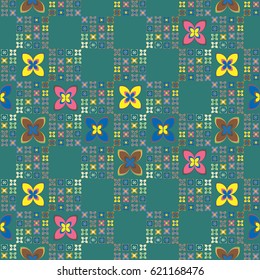 New simple abstract geometric seamless pattern with flower for background. Geometric backdrop with flower silhouette.