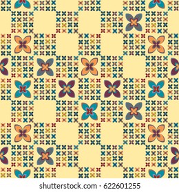 New simple abstract geometric seamless pattern with flower for background. Geometric backdrop with flower silhouette.