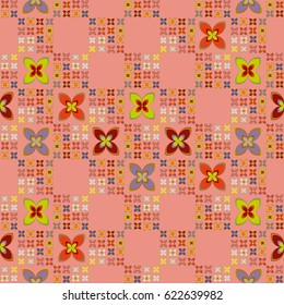 New simple abstract geometric seamless pattern with flower for background. Geometric backdrop with flower silhouette.