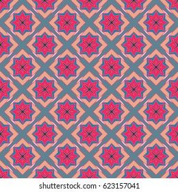 New simple abstract geometric seamless pattern with flower for background. Geometric backdrop with flower silhouette.