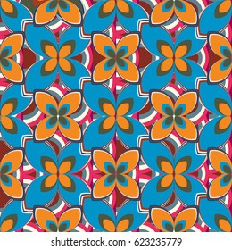 New simple abstract geometric seamless pattern with flower for background. Geometric backdrop with flower silhouette.