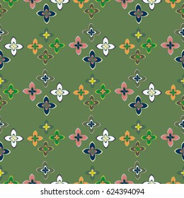New simple abstract geometric seamless pattern with flower for background. Geometric backdrop with flower silhouette.