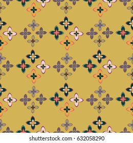 New simple abstract geometric seamless pattern with flower for background. Geometric backdrop with flower silhouette.