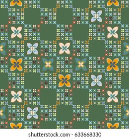 New simple abstract geometric seamless pattern with flower for background. Geometric backdrop with flower silhouette.