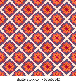 New simple abstract geometric seamless pattern with flower for background. Geometric backdrop with flower silhouette.