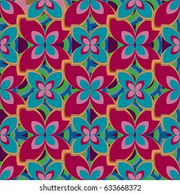 New simple abstract geometric seamless pattern with flower for background. Geometric backdrop with flower silhouette.