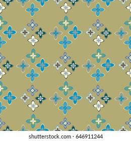 New simple abstract geometric seamless pattern with flower for background. Geometric backdrop with flower silhouette.