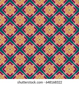 New simple abstract geometric seamless pattern with flower for background. Geometric backdrop with flower silhouette.