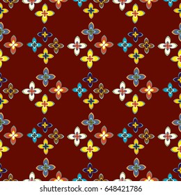 New simple abstract geometric seamless pattern with flower for background. Geometric backdrop with flower silhouette.