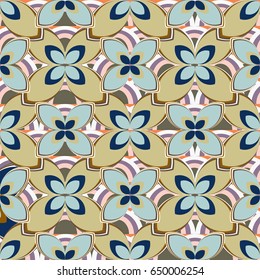 New simple abstract geometric seamless pattern with flower for background. Geometric backdrop with flower silhouette.