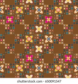 New simple abstract geometric seamless pattern with flower for background. Geometric backdrop with flower silhouette.