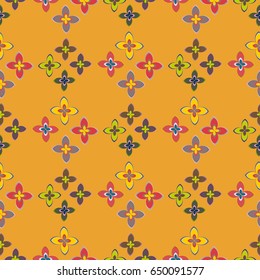 New simple abstract geometric seamless pattern with flower for background. Geometric backdrop with flower silhouette.
