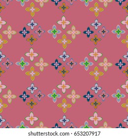 New simple abstract geometric seamless pattern with flower for background. Geometric backdrop with flower silhouette.