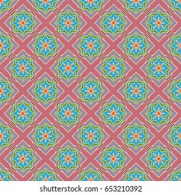 New simple abstract geometric seamless pattern with flower for background. Geometric backdrop with flower silhouette.