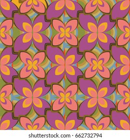 New simple abstract geometric seamless pattern with flower for background. Geometric backdrop with flower silhouette.