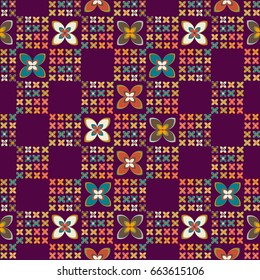 New simple abstract geometric seamless pattern with flower for background. Geometric backdrop with flower silhouette.