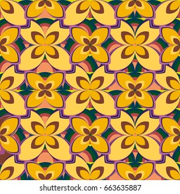 New simple abstract geometric seamless pattern with flower for background. Geometric backdrop with flower silhouette.