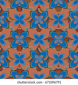 New simple abstract geometric seamless pattern with flower for background. Geometric backdrop with flower silhouette.