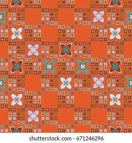 New simple abstract geometric seamless pattern with flower for background. Geometric backdrop with flower silhouette.
