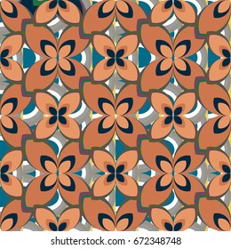 New simple abstract geometric seamless pattern with flower for background. Geometric backdrop with flower silhouette.