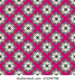 New simple abstract geometric seamless pattern with flower for background. Geometric backdrop with flower silhouette.